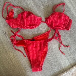 Red Textured Bikini Set